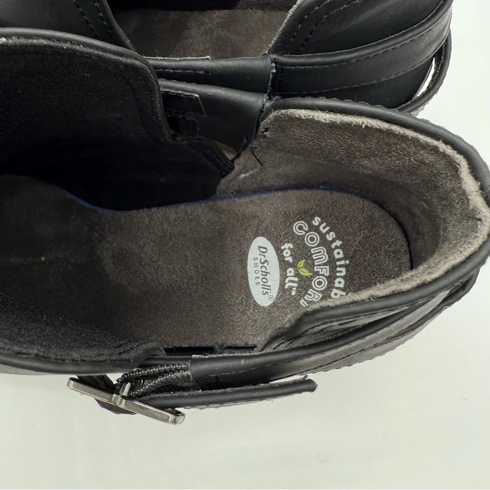 Dr. Scholl’s Literally Black Cutout Ankle Boots w/ Gold Buckle & Stacked Heel - Picture 5 of 16